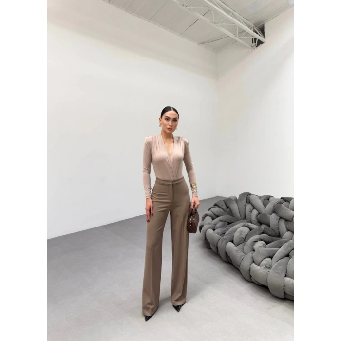 230 Gr Poly Viscose Lycra Metal Düğme Palazzo Pantolon