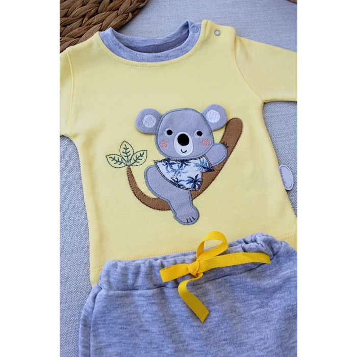 3-6 6-9 9-12 12-18 Ay Yavru Koala Nakışlı Uzun Kollu Sweat 2li Kız Erkek Bebek Takımı