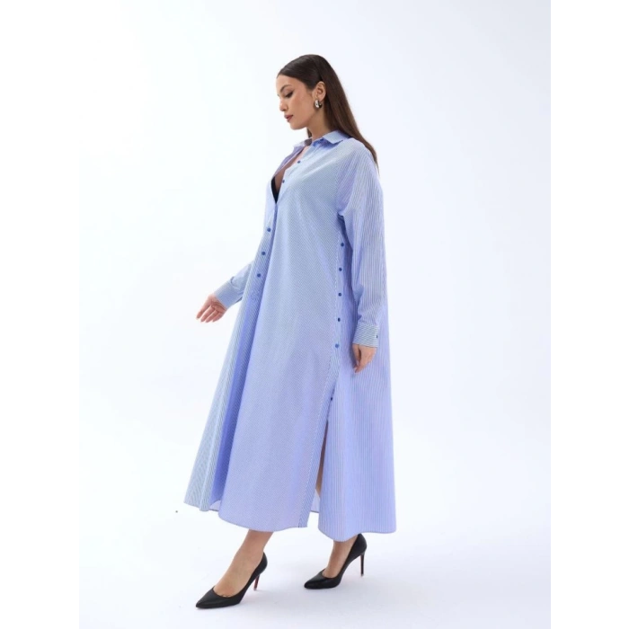 5857 ELBİSE-MAVİ BEYAZ ÇİZGİLİ