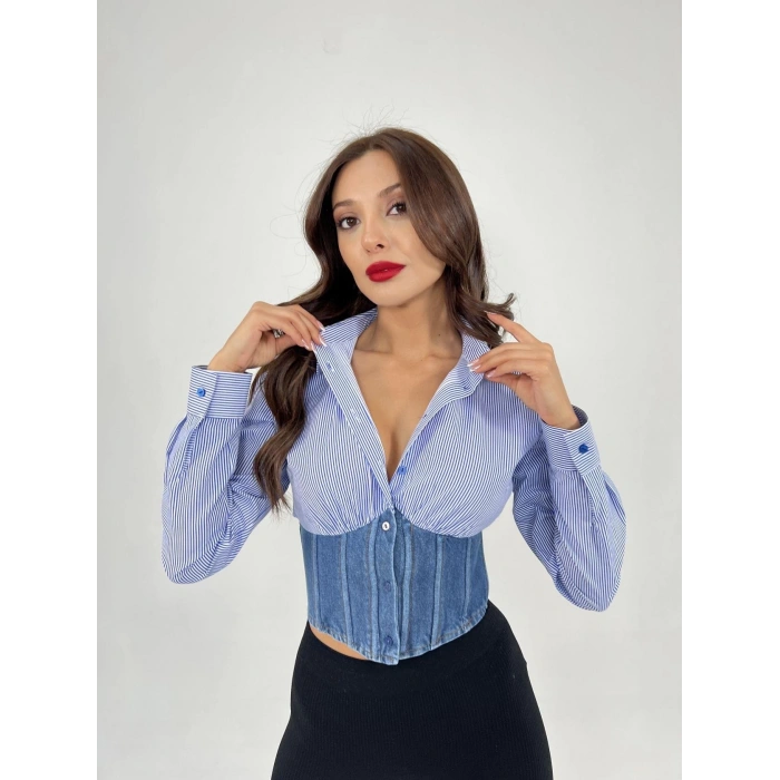 6963 GÖMLEK-MAVİ BEYAZ ÇİZGİLİ