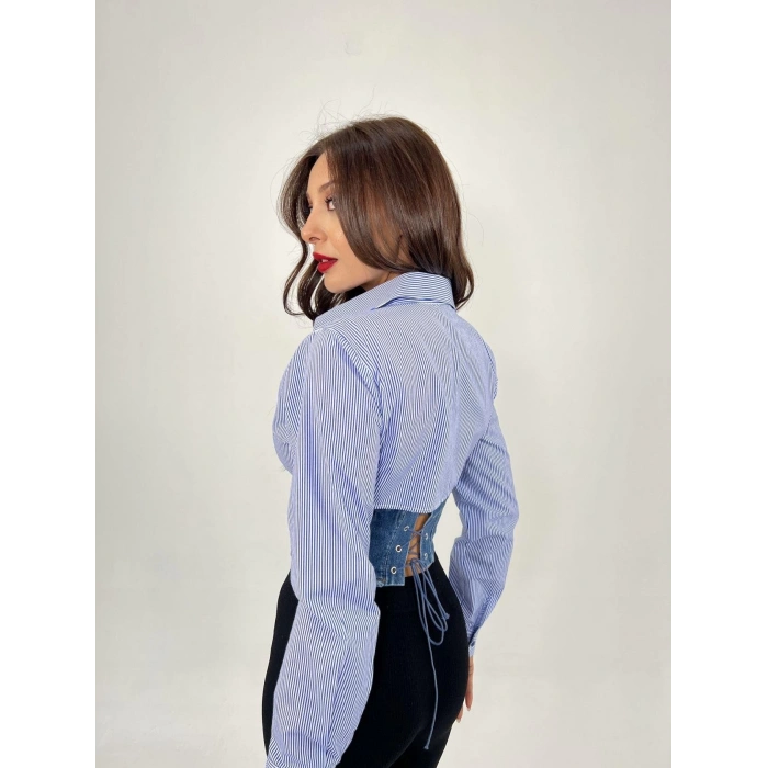 6963 GÖMLEK-MAVİ BEYAZ ÇİZGİLİ