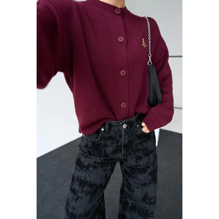 Ayıcıklı Hırka - Bordo