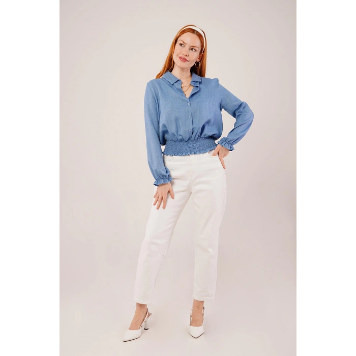 Bel Ve Bilek Lastikli Mavi Bluz