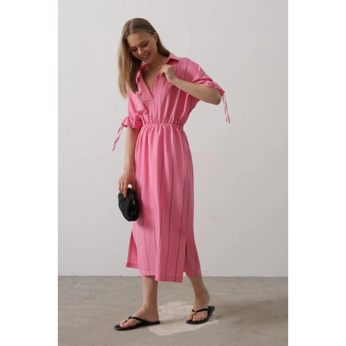 Beli Lastikli Elbise - Pembe