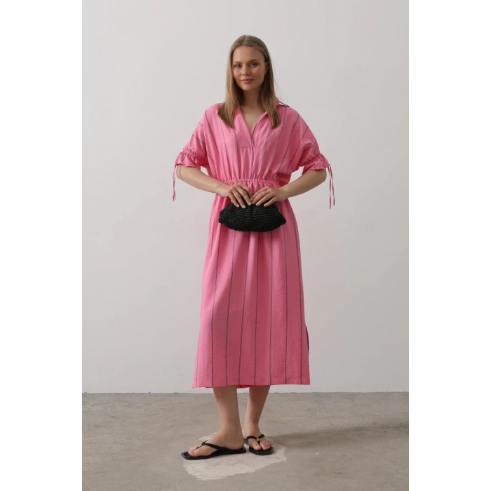 Beli Lastikli Elbise - Pembe