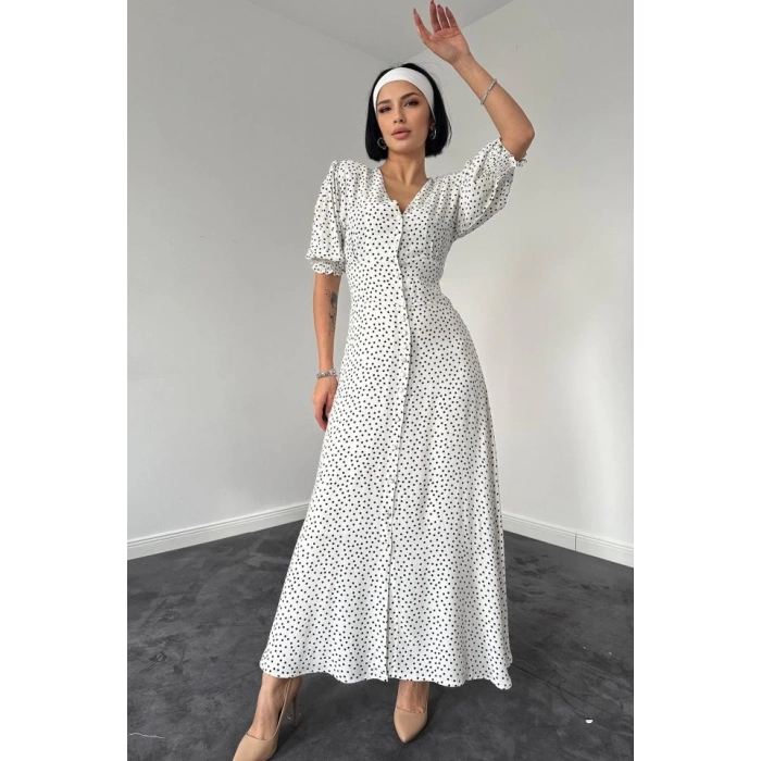 Beyaz Arka Ve Bel Ucu Gipeli Elbise