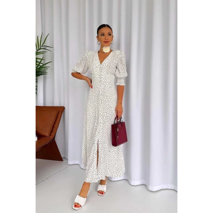 Beyaz Arka Ve Bel Ucu Gipeli Elbise