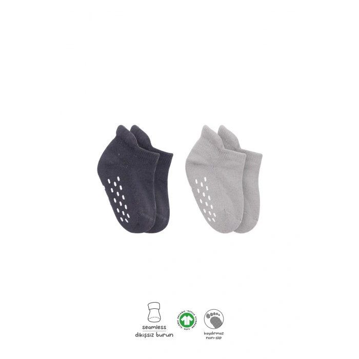 Bistyle 2li Altı Havlu Sneakers Kaymaz Çorap 20501 Gri-antrasit