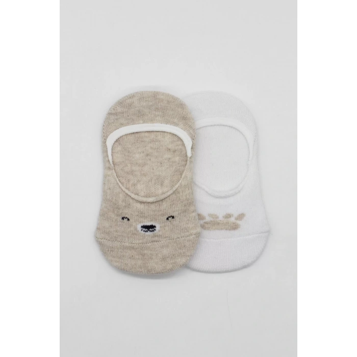 Bistyle 2li Babet Cute Face Penye Çorap 30103 Bej Beyaz