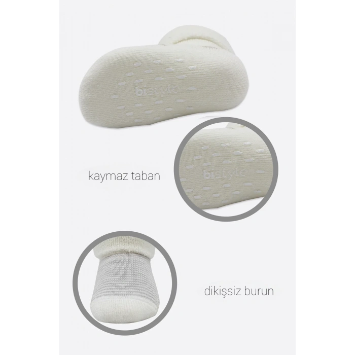 Bistyle 2li Havlu Soket Kaymaz Çorap 10504 Gri Ekru