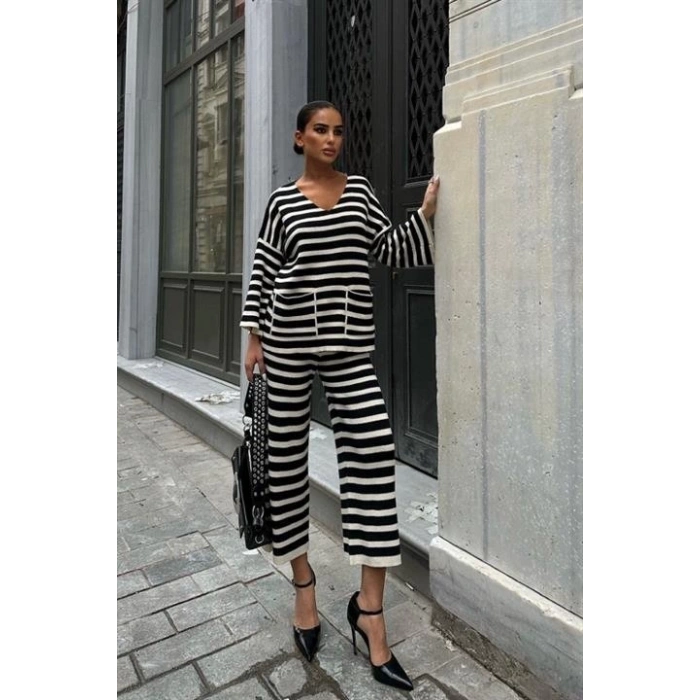Candy Çizgili Straight Fit Pantolon Takım 9705-015