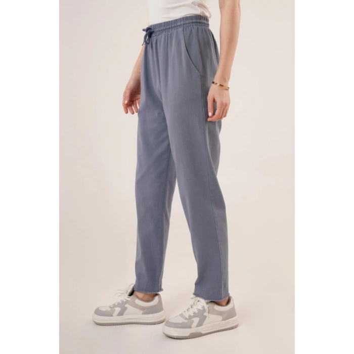 Cepli Belden Bağlamalı Paça Detaylı İndigo Pantolon