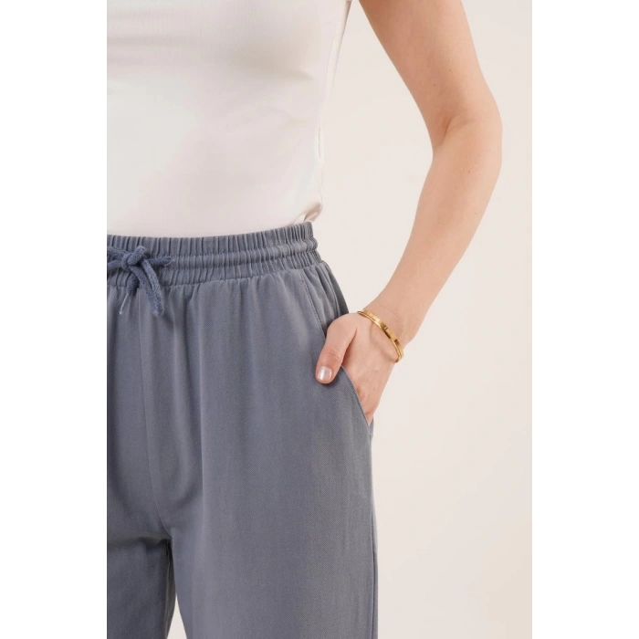 Cepli Belden Bağlamalı Paça Detaylı İndigo Pantolon