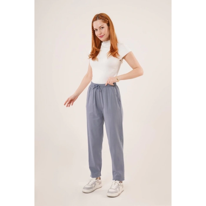 Cepli Belden Bağlamalı Paça Detaylı İndigo Pantolon