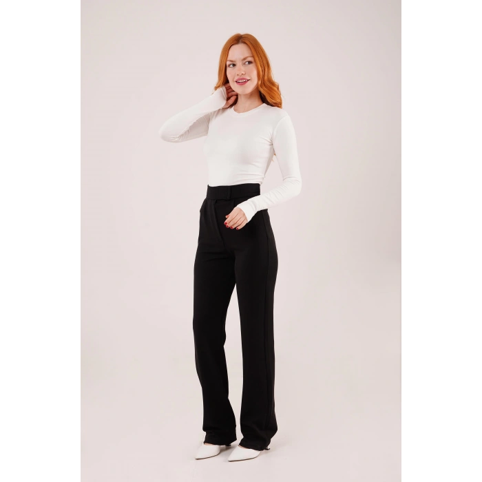 Cırt Kapama Detaylı Siyah Pantolon