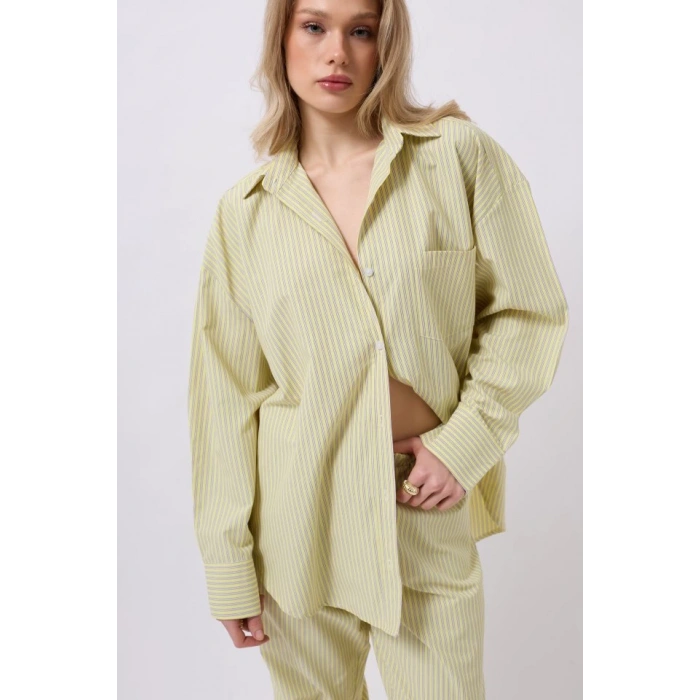 Çizgili Cep Detay Gömlek