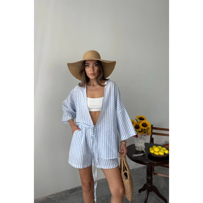 ÇİZGİLİ TUNİK -  ŞORT TAKIM - Mavi