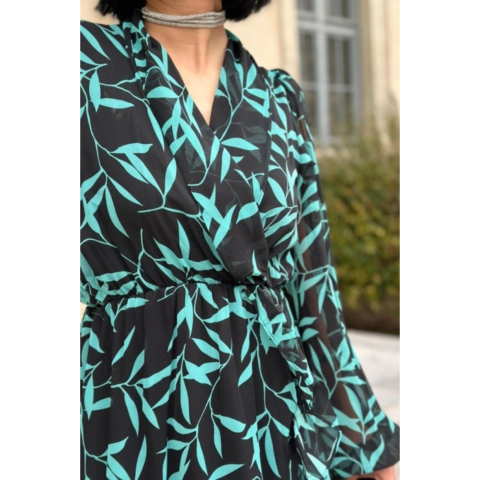 Desenli Desenli Fırfırlı Elbise