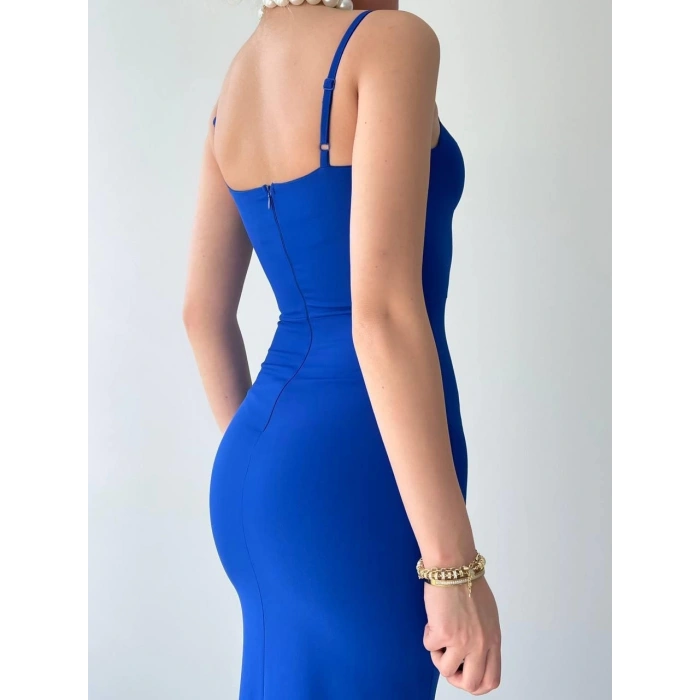 Dominic Eteği Büzgülü Midi Boy Elbise