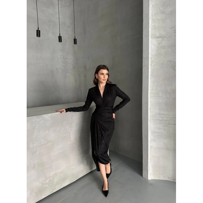 Drape Detaylı Midi Elbise