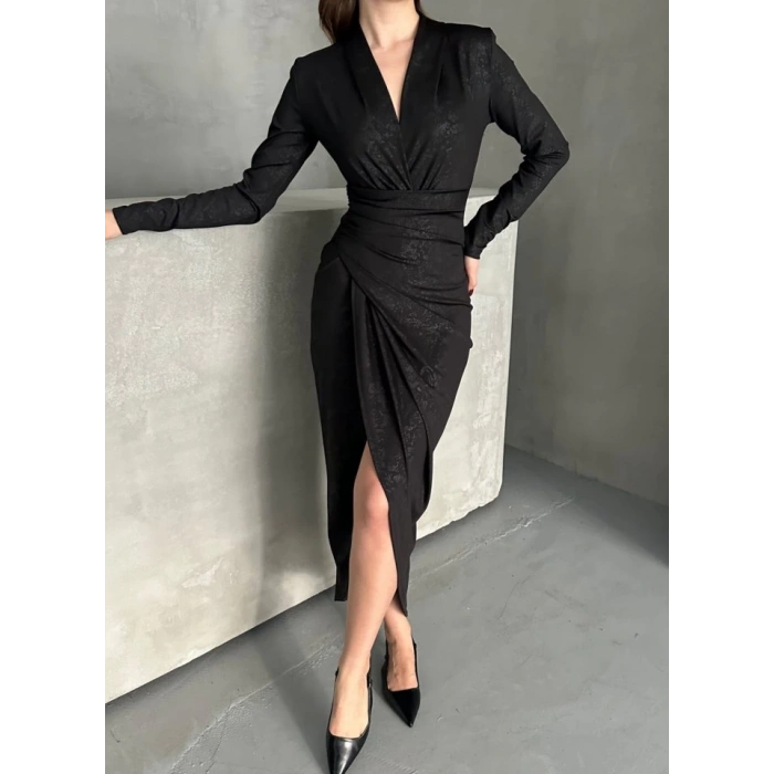 Drape Detaylı Midi Elbise