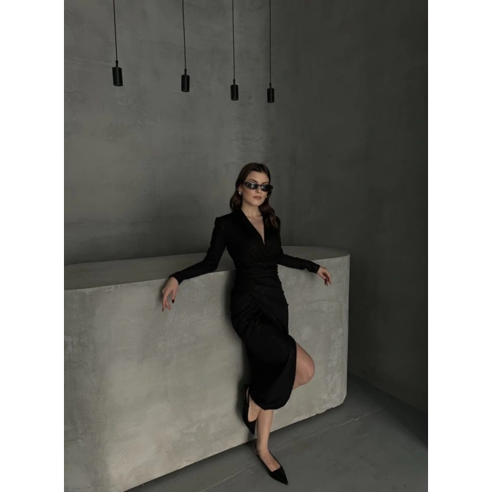 Drape Detaylı Midi Elbise