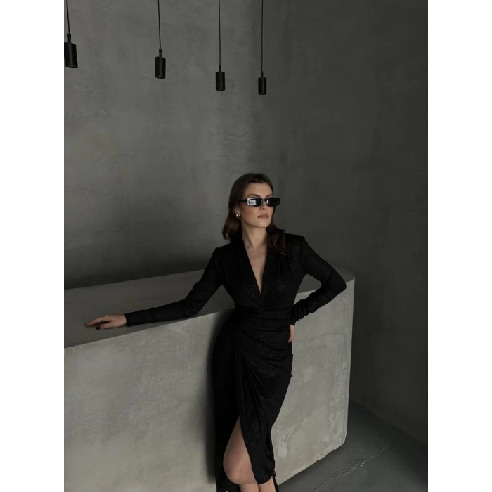 Drape Detaylı Midi Elbise