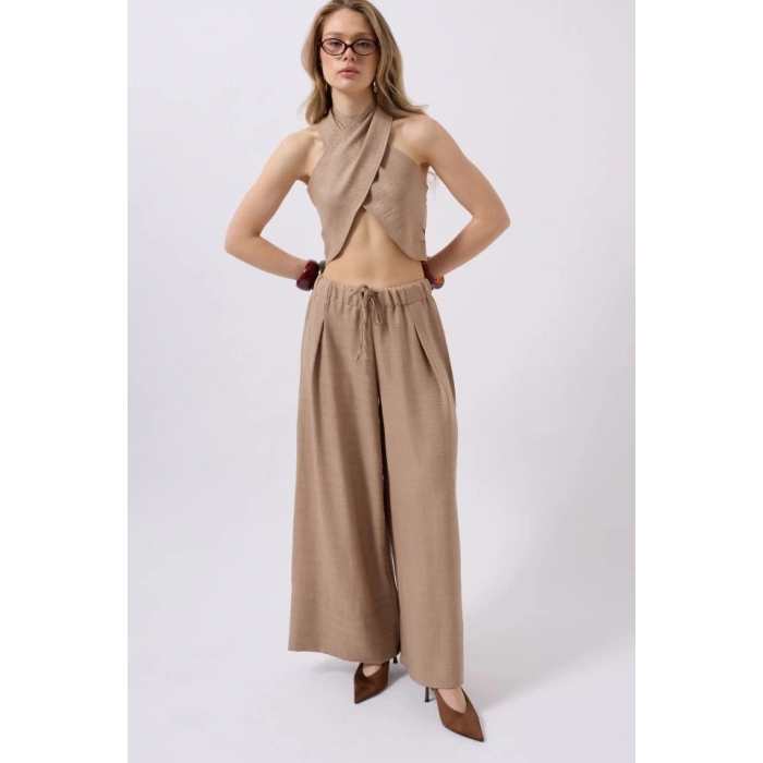 Düşük Bel Oversize Keten Pantolon