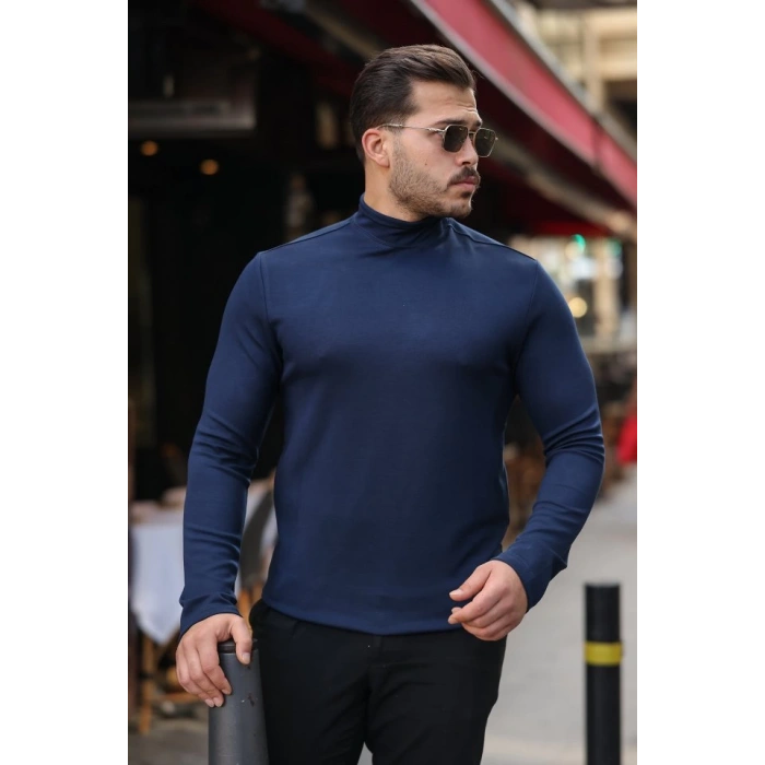 Erkek Balıkçı Yaka Modal Kumaş Esnek Kazak