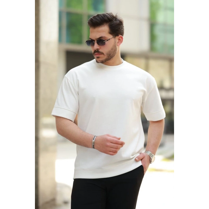 Erkek Basic Oversize Double Face Kumaş Kısa Kollu Tshirt