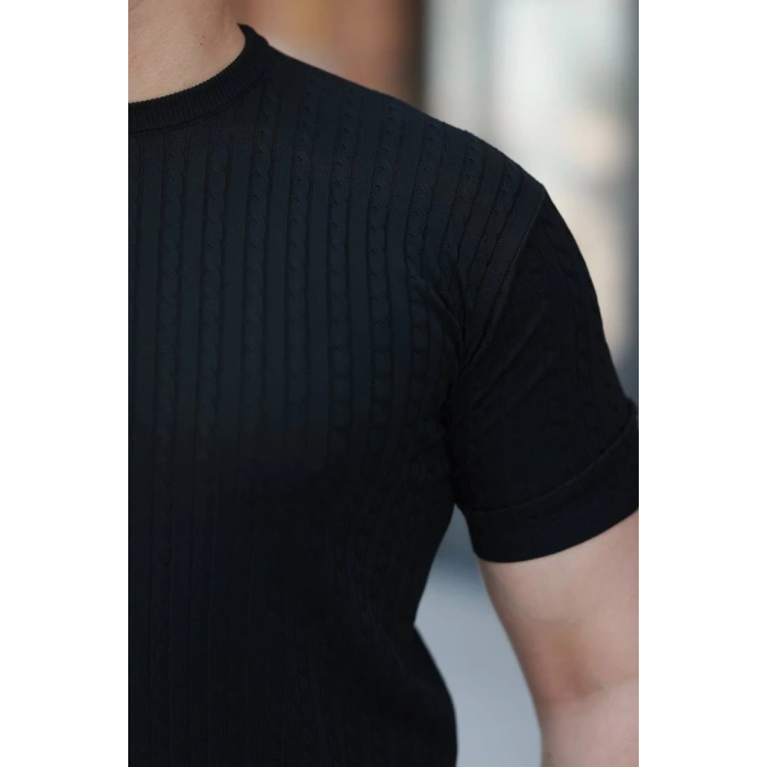 Erkek Bisiklet Yaka örgü Desenli Kısa örme Triko Kısa Kollu T-shirt