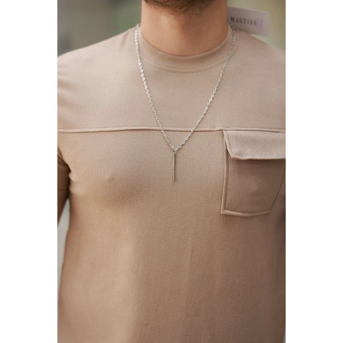 Erkek Cepli Kolyeli Kısa Kollu örme Kumaş Tişört