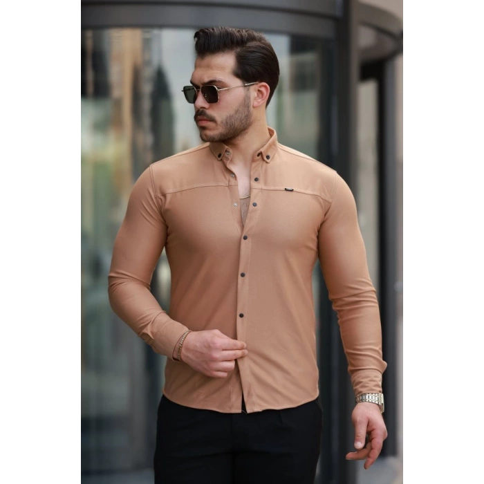 Erkek çıtçıt Düğmeli Dikiş Detaylı Uzun Kollu Gömlek