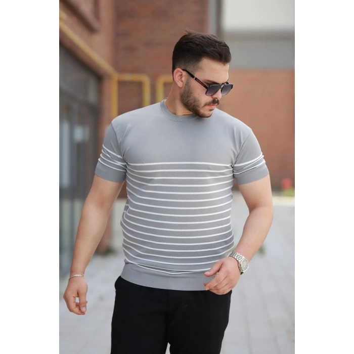 Erkek çizgi Desenli Bisiklet Yaka Kısa Kollu T-sihrt