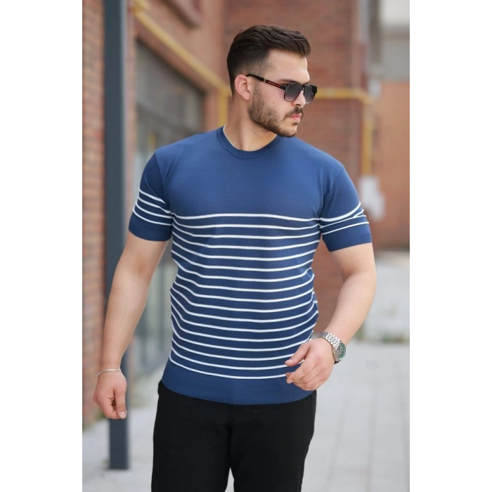 Erkek çizgi Desenli Bisiklet Yaka Kısa Kollu T-sihrt