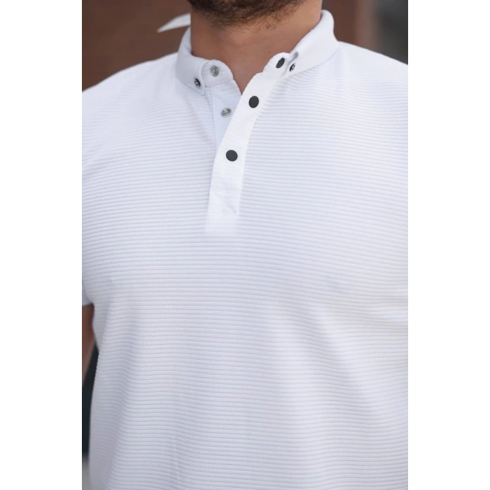 Erkek çizgi Dokulu çıtçıt Yakalı Kısa Kollu T-shirt