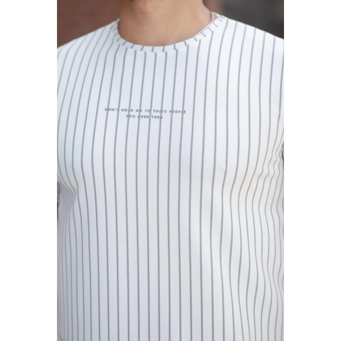 Erkek Dikey çizgili Ottoman Kumaş Kısa Kollu T-shirt