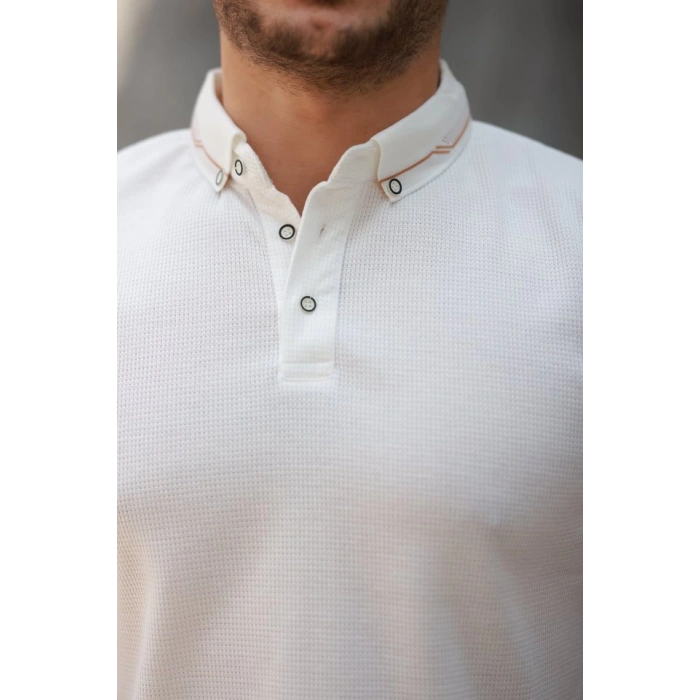 Erkek Düğmeli Yaka Waffle Kumaş Kısa Kollu Tişört