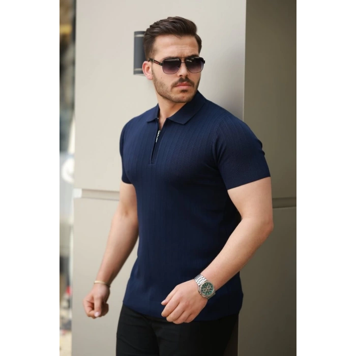 Erkek Fermuar Yakalı Kısa Kollu Tişört