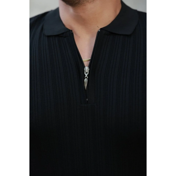 Erkek Fermuar Yakalı Kısa Kollu Tişört