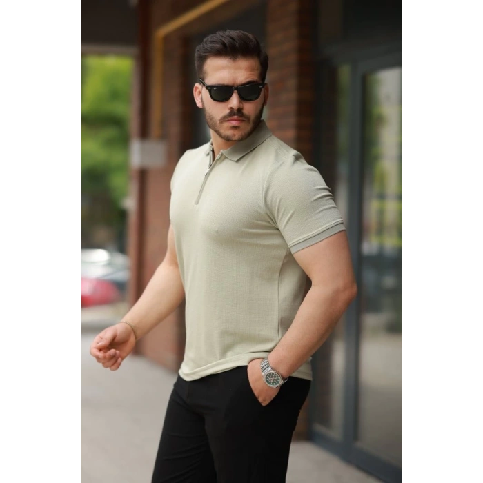 Erkek Fermuarlı Yaka Kısa Kollu Tişört