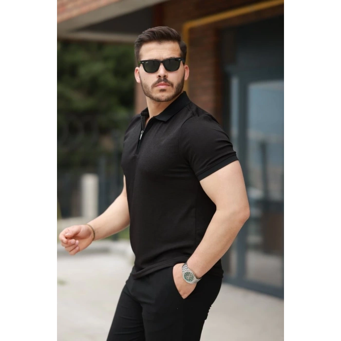 Erkek Fermuarlı Yaka Kısa Kollu Tişört