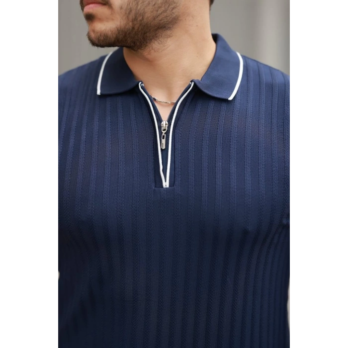 Erkek Fermuarlı Yakalı Kısa Kollu T-shirt