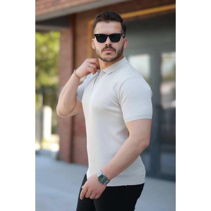 Erkek Fermuarlı Yakalı Kısa Kollu Tshirt