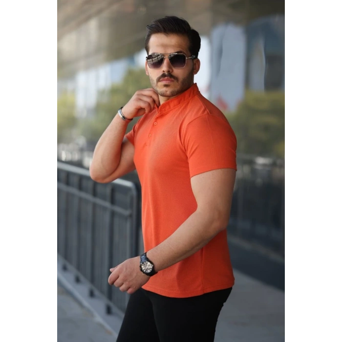 Erkek Hakim Yaka Dokuma Pamuklu Kumaş Kısa Kollu Tişört