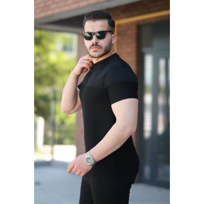 Erkek Hakim Yakalı Kısa Kollu Pamuklu T-shirt