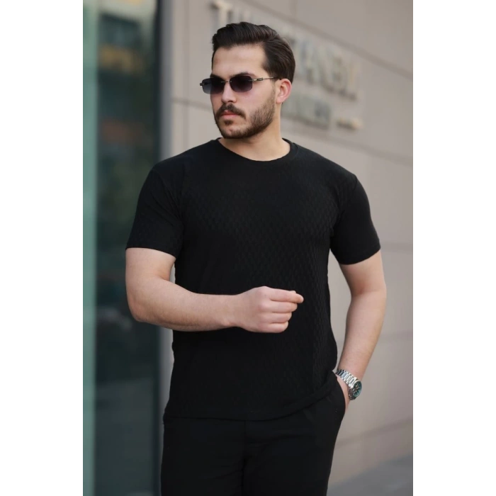 Erkek Kısa Kollu Baklava Desenli T-shirt