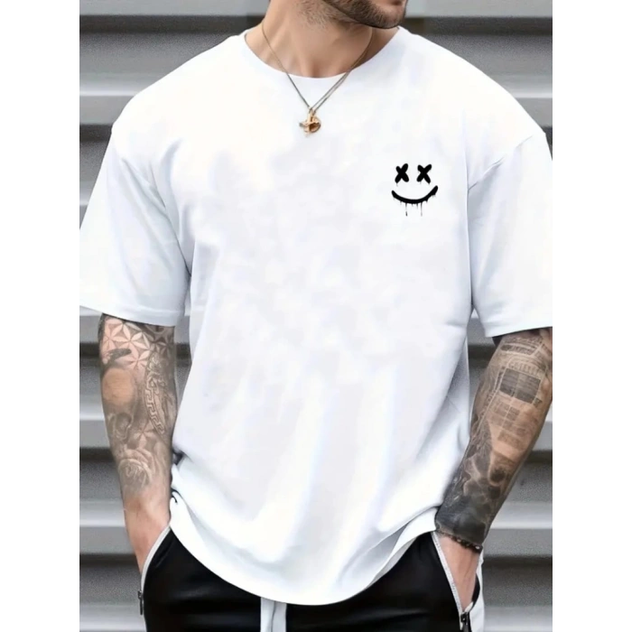 Erkek Kısa Kollu Bisiklet Yaka Baskılı Süprem Bluz