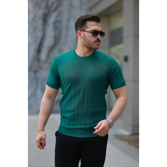 Erkek Kısa Kollu Bisiklet Yaka çizgili Triko Tişört