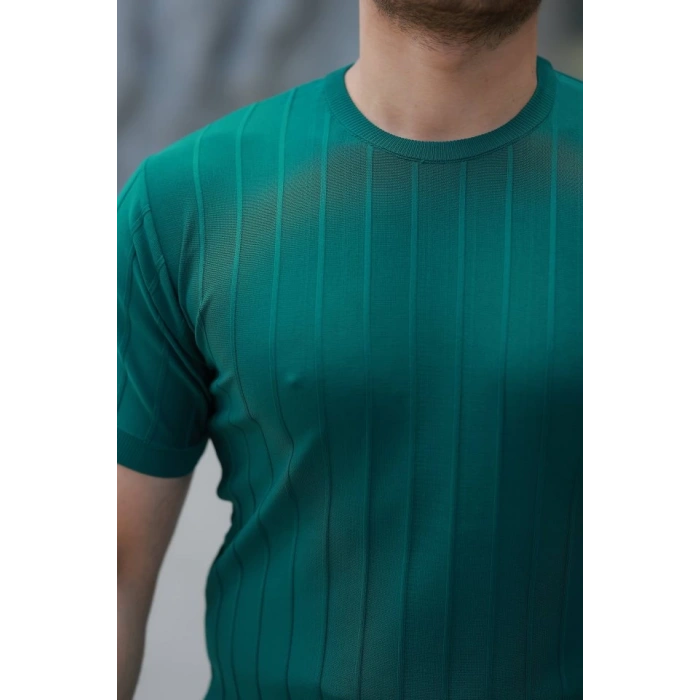 Erkek Kısa Kollu Bisiklet Yaka çizgili Triko Tişört